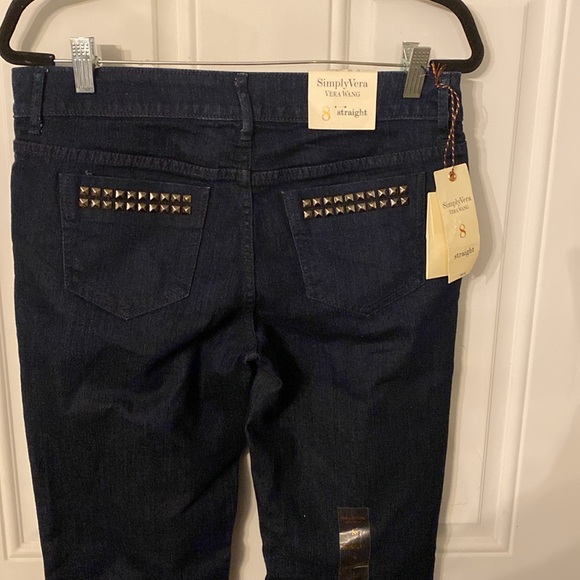 NWT Vera Wang Stud Detail Dark Wash Straight Leg Jeans - Picture 7 of 9